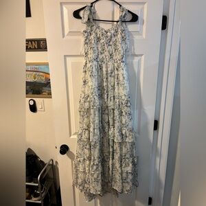 Altar'd State Floral Maxi Dress - White and Blue